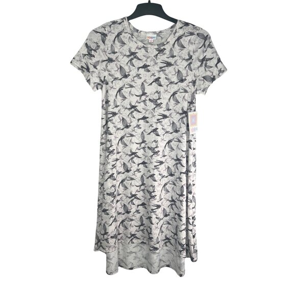 LuLaRoe Carly Swing Gray & Black Bird Print High-Low Dress Lightweight Small - Picture 1 of 14